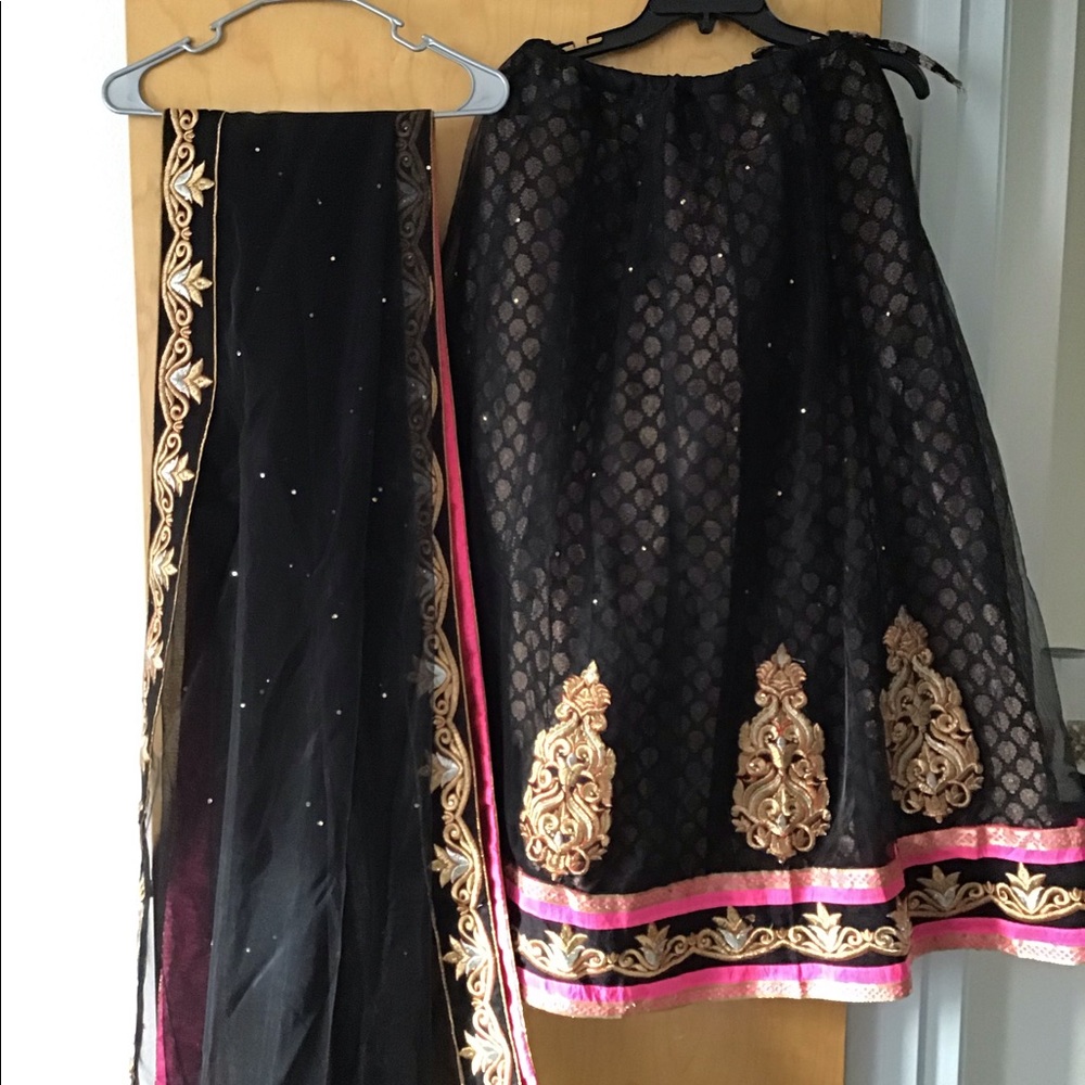 3 piece ready made saree black gold elegant